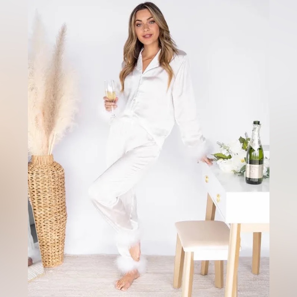 Made With Love Trisha Satin Feather Pajama Set